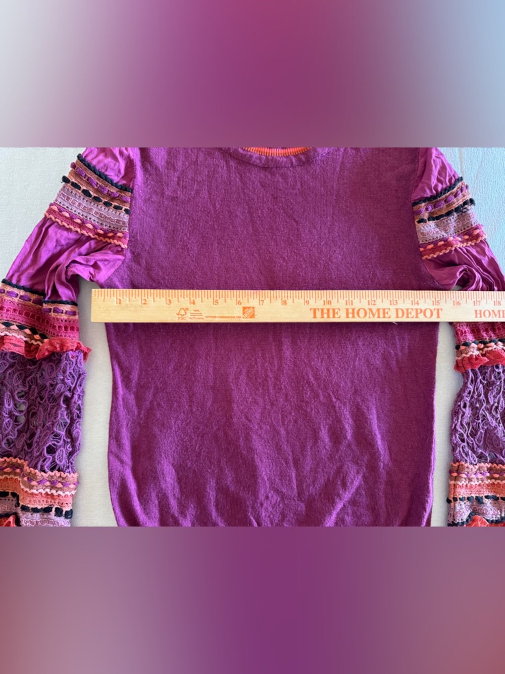 Anthropologie Blank London Emeryl Lace Contrast Sweater Boho Puff Sleeve XS - Picture 4 of 8